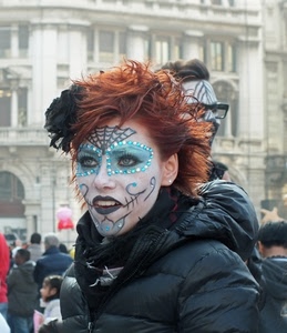 carnevale, maschera, trucco, occhi, donna, capelli, azzurro, ragazza